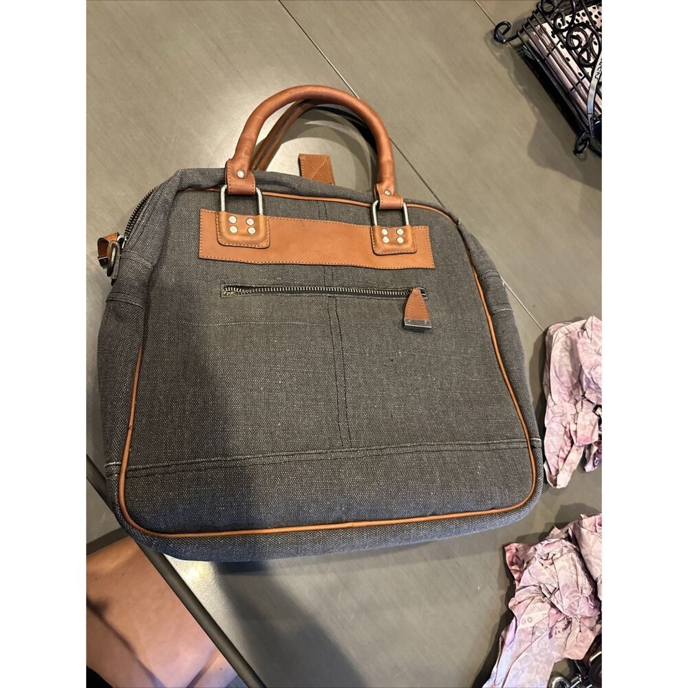 Old Trend Vintage Leather trim tote purse Cross Body Shoulder Strap Business Bag - Picture 10 of 12